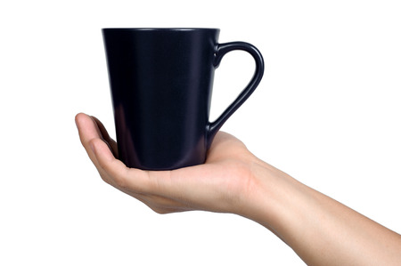 hand sign posture hold black glass in isolatedの写真素材