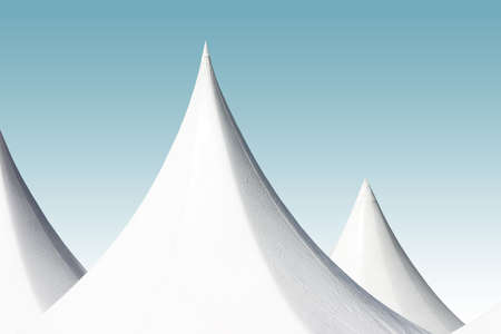 Curved, sharply pointed, bright white tent tops against a gradient turquoise sky. の写真素材