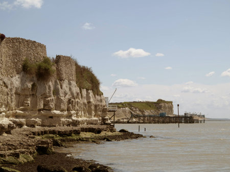 Cliff wih fisherman cabinsの写真素材