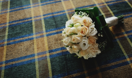 bridal Bouquet on the tableclothの写真素材