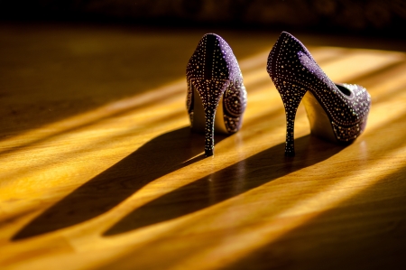 shoes with strass on the floorの写真素材