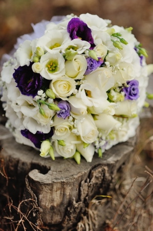 wedding bouquet on the grassの写真素材