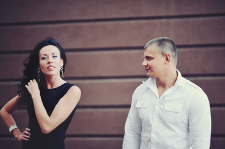 young couple in the city, posingの写真素材