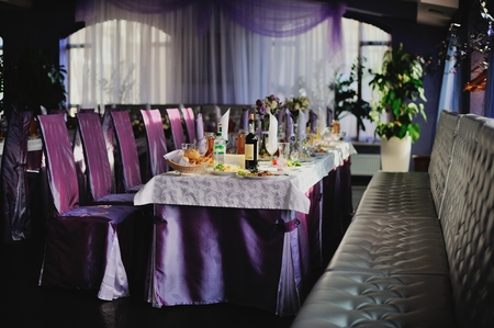 wedding served table in restaurantのeditorial素材