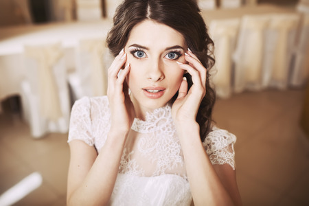 Beautiful bride posing. Wedding portrait of fiance.の写真素材