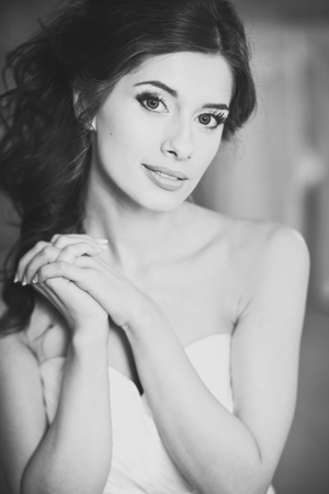 Beautiful young happy bride wedding portrait.の写真素材