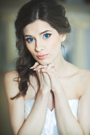 Beautiful young happy bride wedding portrait.の写真素材