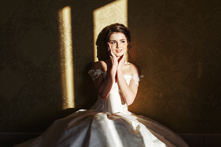 Beautiful young happy bride wedding portrait.の写真素材