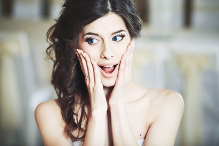 Wedding emotions of young happy bride.の写真素材