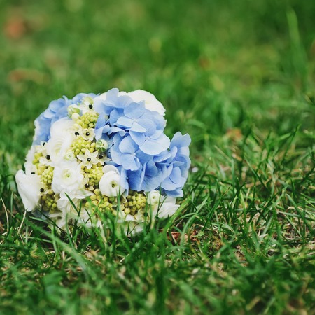 Wedding bouquet on grass.の写真素材