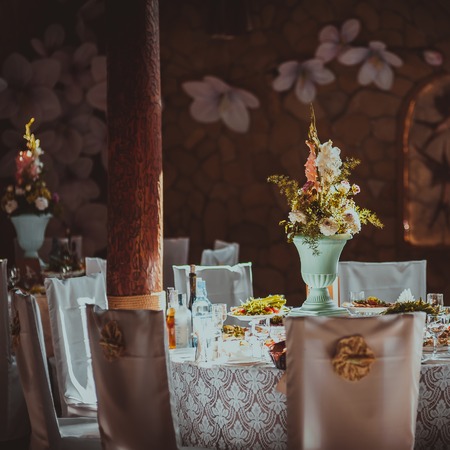 Table decorated for a party or wedding reception.の写真素材