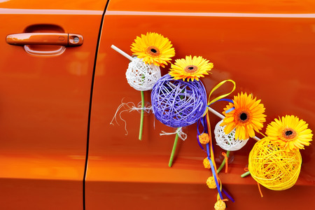 decorated wedding carの写真素材