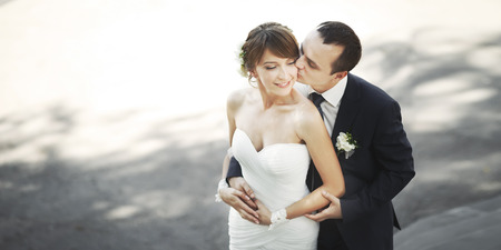 Newlyweds together on wedding day.の写真素材