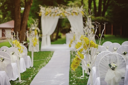 Beautiful wedding cerremony in forest.の写真素材