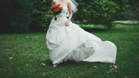 Wedding picture of happy bride.の写真素材