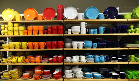 colourful crockery. vitrine with great assortmentの写真素材