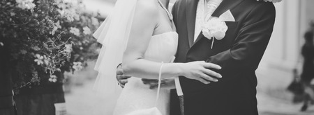Newlyweds spending happy wedding day together.