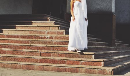 Portrait of beautiful bride wearing wedding dress.の写真素材