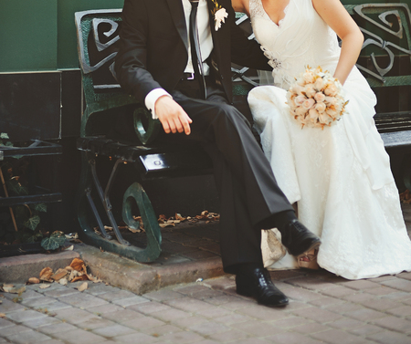 Newlywed couple together spending wedding day.の写真素材