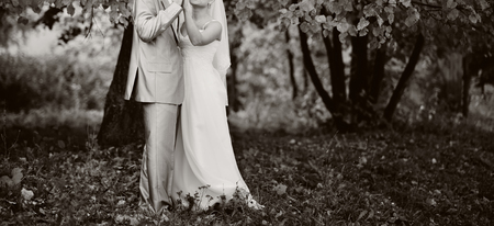 Groom and bride on wedding day. Newlywed couple together.の写真素材