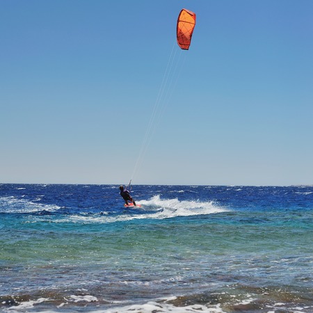 riding on kite surf board on Red Sea, Dahabの写真素材