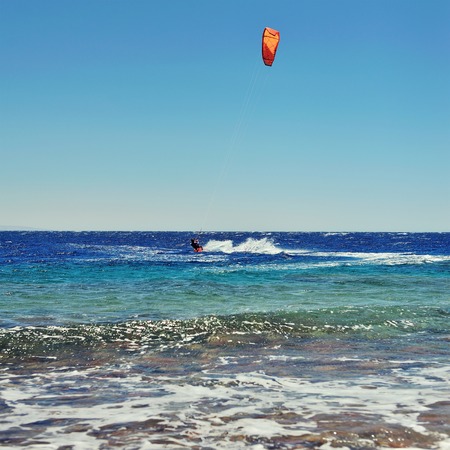 feel of freedom, riding on kite surf board on Red Sea, Dahabの写真素材