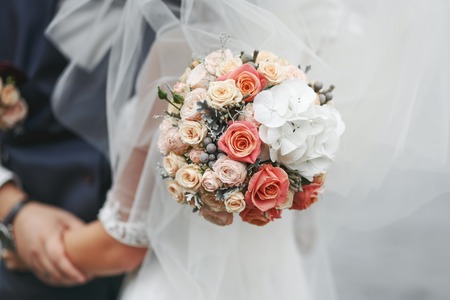 Happy wedding momnents, newlyweds togetherの写真素材