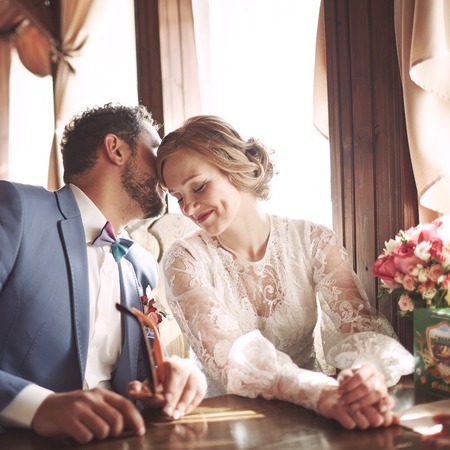 Young wedding couple in love together. の写真素材