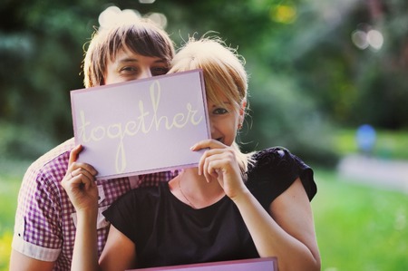 Couple in love holding hands just happy togetherの写真素材