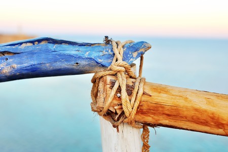 hand made fence in Egypt restaurant of wired pieces woodの写真素材