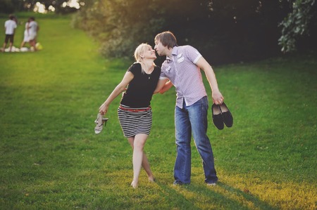 Couple in love holding hands just happy togetherの写真素材