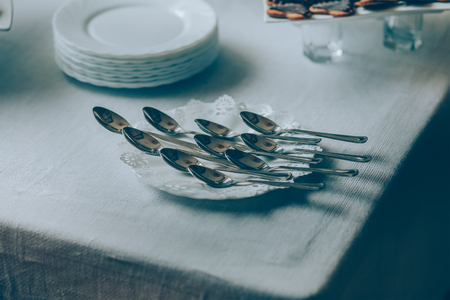 wedding table setting for guestsの写真素材