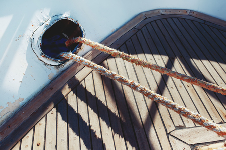 Sailing equipment on a boat. Staight ropes