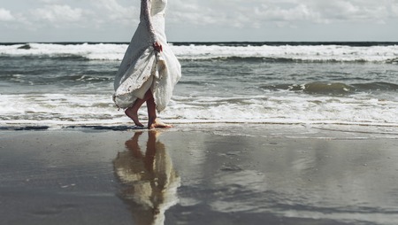 beautiful young bride in stylish wedding dress