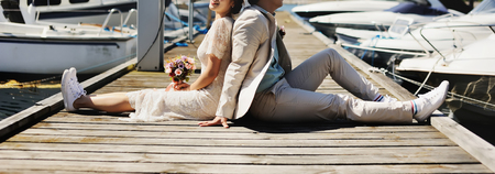 wedding day, bride and groom togetherの写真素材