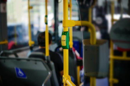 stop button in a city bus in Dubaiの写真素材
