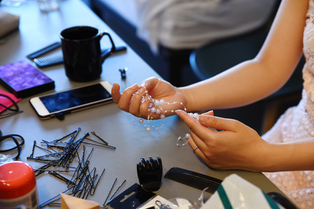 Morning bridal preparation. Wedding hair accessories