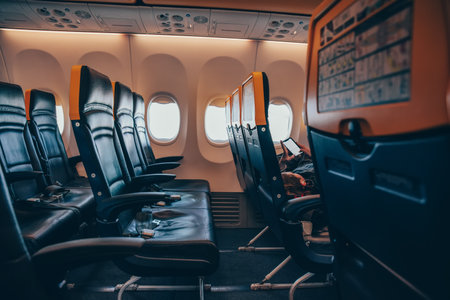 Only one passenger onboard during a pandemic corona virus.の写真素材