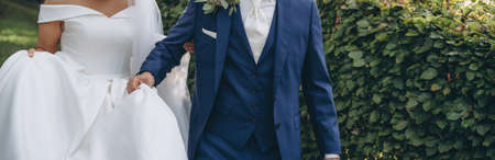 Wedding couple embracing. Love and tenderness of the newlywedsの写真素材