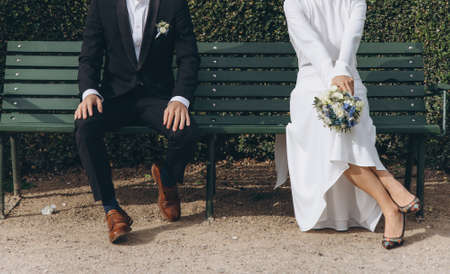 Wedding couple together celebrating happy wedding day. Wedding agency concept.の写真素材