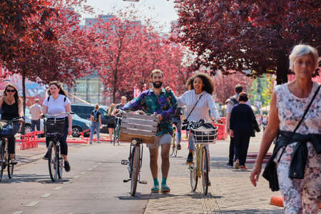 Copenhagen, Denmark 18 May 2019. People in The Red Square, Norrebro area of Copenhagen, lifestyle of Denmark.のeditorial素材