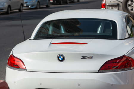 Dubai, UAE - May 27, 2013. White BMW Z4 at the street in Dubai.