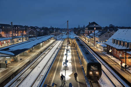 Copenhagen, Denmark 16 February 2021. Hellerup station. DSB train is at the platform.