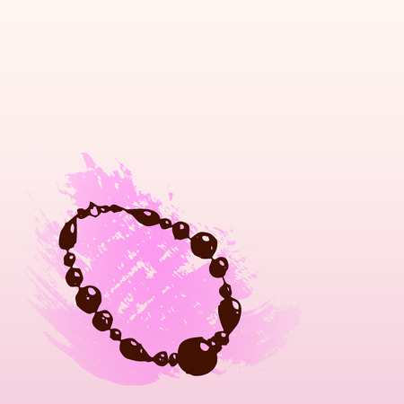 Hand drawn doodle jewelry, bijou, necklace. Brown object, pink watercolor background.のイラスト素材
