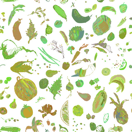 Hand drawn doodle food, vegetables and fruits. Gray objects, white background.のイラスト素材