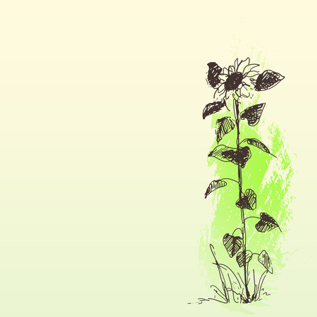 Doodle hand drawn flower, watercolor background. Designのイラスト素材