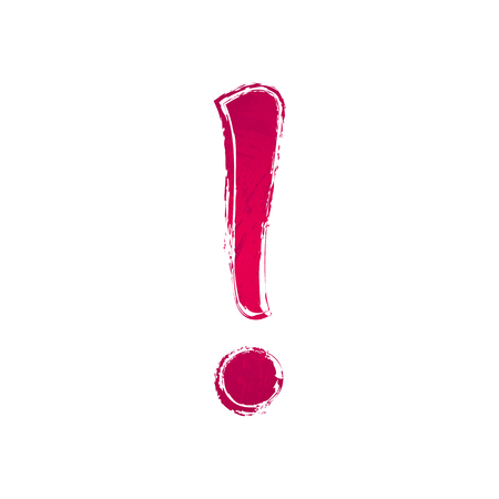 Deep red watercolor exclamation point sign icon, symbol , white background. Painted design elementのイラスト素材