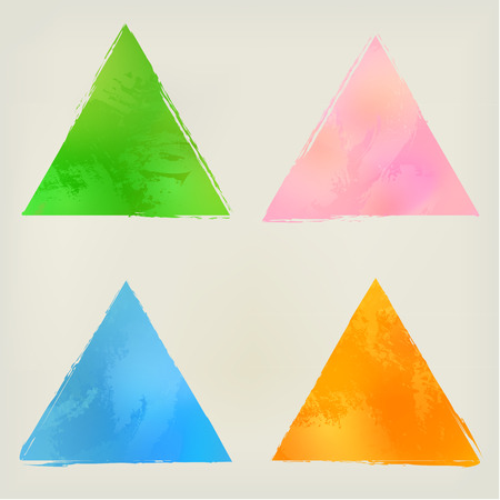 Watercolor triangle shape splashes, green, blue orange pinkのイラスト素材