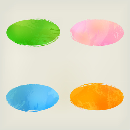 Watercolor ellipse shape splashes, green, blue orange pinkのイラスト素材