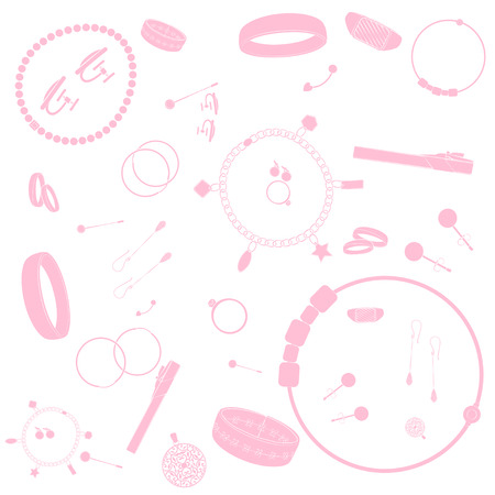 Jewelry illustrations pattern. Pink images, white backgroundのイラスト素材